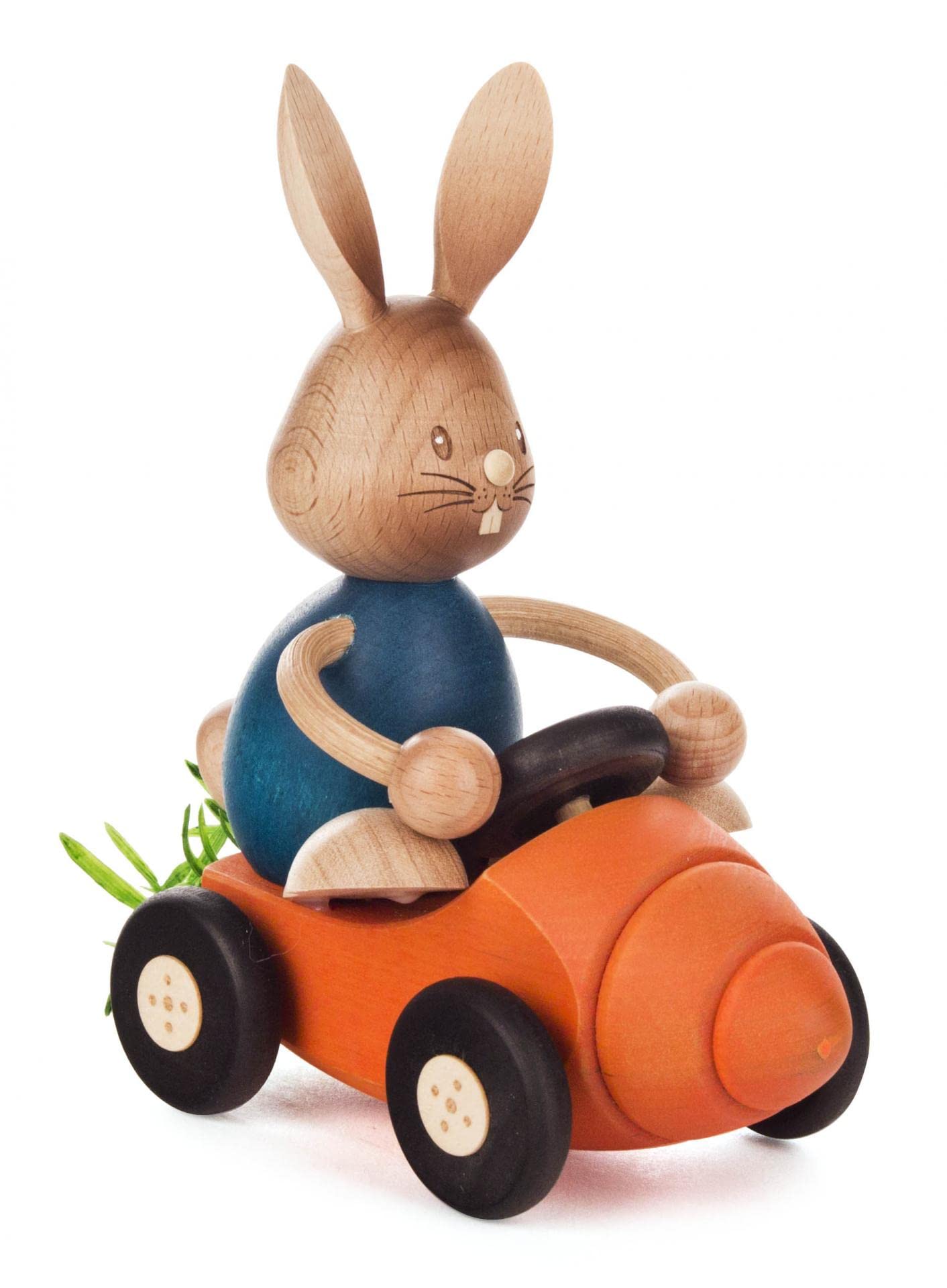 Rudolphs Schatzkiste Osterhase Stupsi im Möhrenflitzer 13x15x6cm NEU Hase Holzhase Osterdeko Osterfigur Erzgebirge