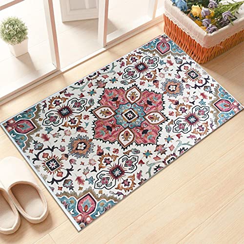 Indoor Door Mat Retro Indoor Floor Mat- 20 X 31.5In,Dust Dirt Resist Persian Entryway Rug,Non Slip Indoor Outdoor Entrance Soft Area Rug,Low Pile Machine Washable(Floral Cream White) #TOP5