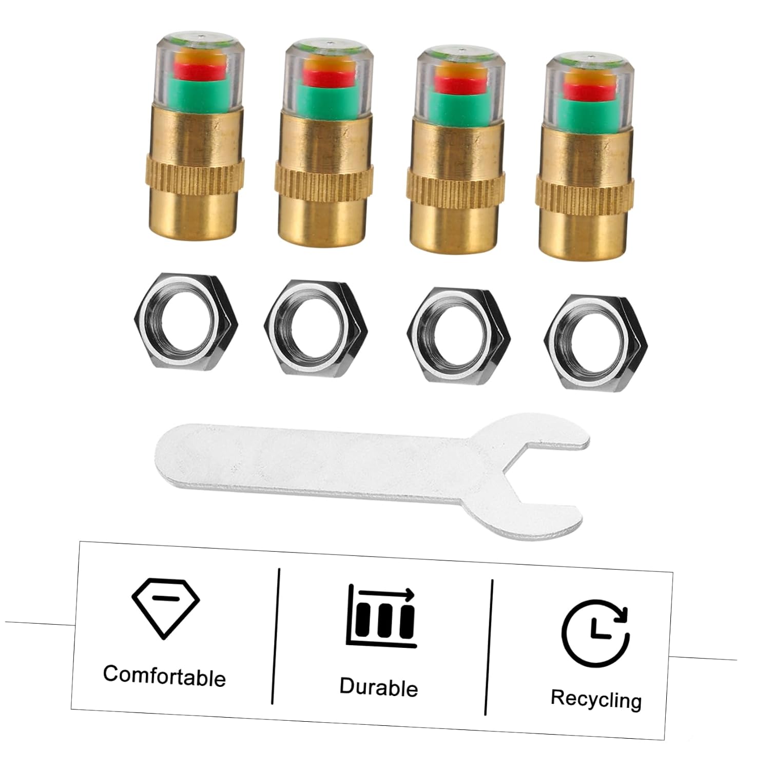 SOLUSTRE 3 Sets Tire Pressure Warning Cap an Wrench Spanner Anti- Tire Pressure Tire Pressure Monitor Set Car Tire Pressure Monitor Valve Stem Caps Anti- Tire Pressure Device