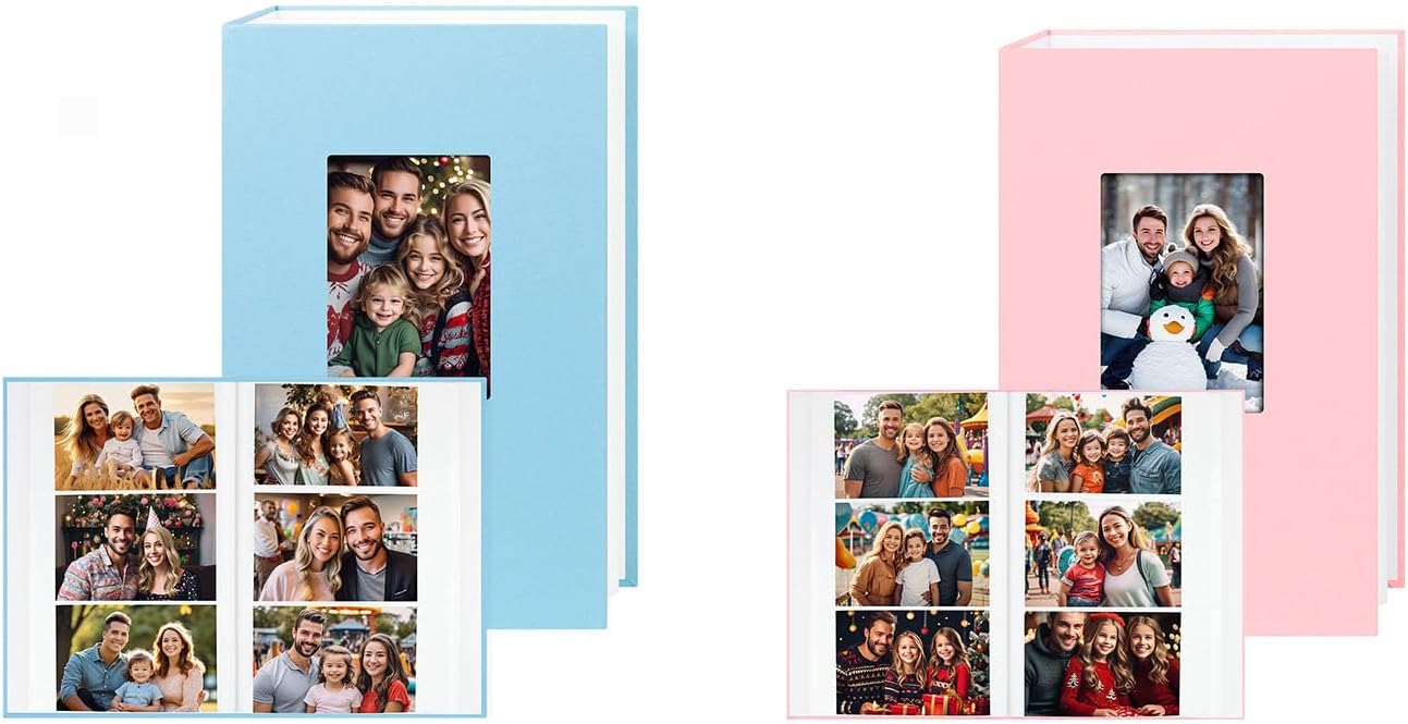 2Pack Photo Album 4x6 360 Photos, Large Capacity 4x6 Photo Album Linen Cover with Front Window, 4x6 Picture Album, 360 Photos 4x6 Photo Album Book for Wedding Kids Travel Family Baby Pictures