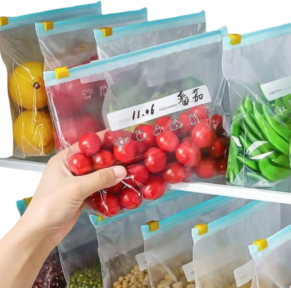 Saco Hemético 14 Unidades Tamanho Médio - Saco Para Congelar Armazenar e Organizar Alimentos - Com Zip Abre e Fecha Reutilizável Livre de BPA - Saquinho Para Congelador (Médio)