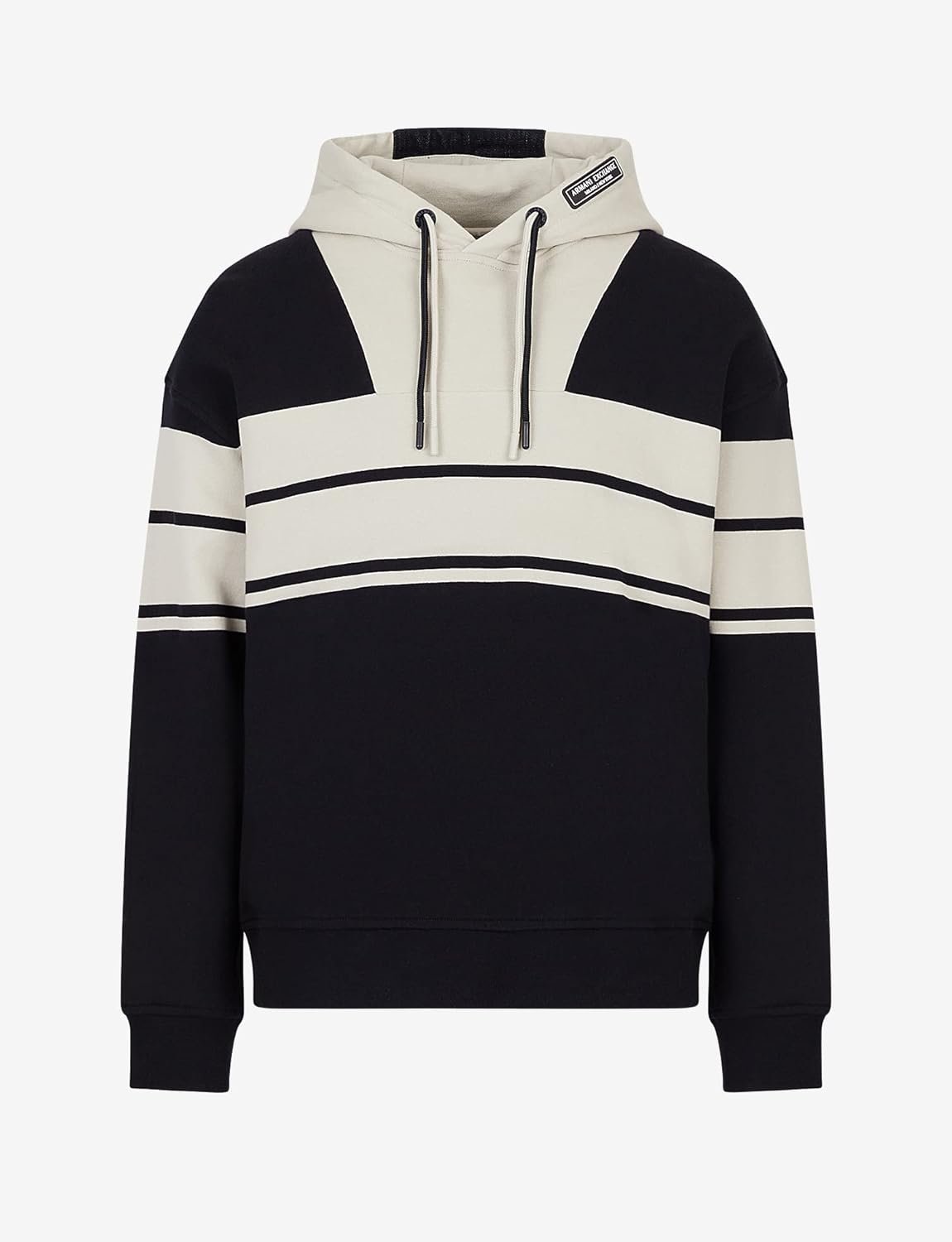 Armani Exchange Men's Cotton French Terry Neutral Linear Block Hooded Sweatshirt