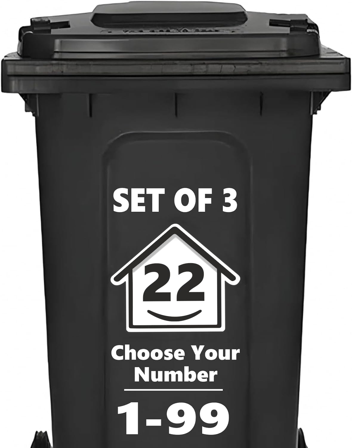 3 x Bin Numbers for Wheelie Bins, 1-99, 15cm ‘Happy House’ Design Dustbin Stickers, Easy Application Stick On Number Stickers - Weatherproof Self Adhesive Vinyl, Black (21) — view 40