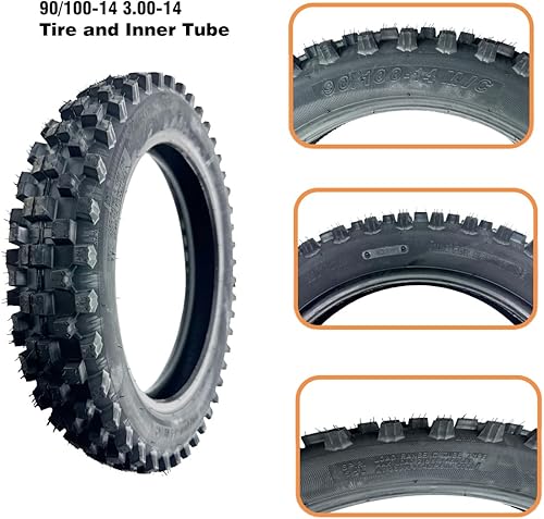 Miniatura 3 de Neumático trasero 90100-14 3.00-14 y tubo interior para 110cc 125cc KLX125 KLX140 KX85 TTR125 YZ80 YZ85 CT90 RM80 DRZ125 TTR125 Pit Pro Trail Dirt