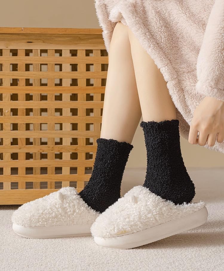 Kelabia 4 Pair Fuzzy Socks for Women Winter Warm Coquette Ruffle Thick Socks Fluffy Vintage Cozy Slipper Outdoor Indoor Socks4