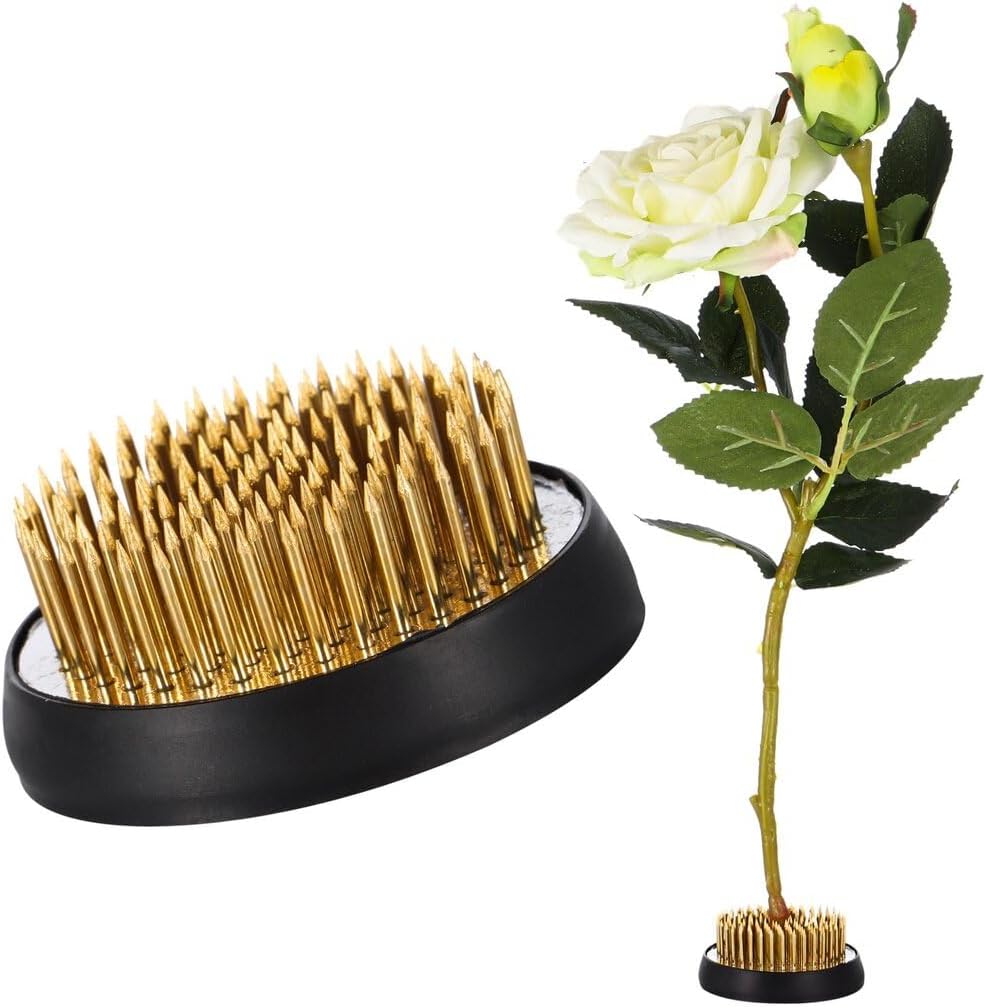 JUSTDOLIFE Flower Frogs Stainless Floral Frogs Kenzan Flower Vase Round Metal Flower-Arranger Tool Pin Holder Ikebana Pin Frogs for Vase Flowers Arrangements Home DIY Craft, Gold