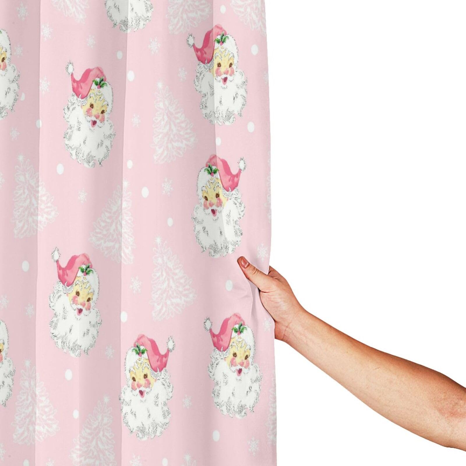 Newhomestyle Pink Christmas Santa Claus Shower Curtain, Xmas Tree Waterproof Quick Dry Bathtub Bath Curtain - Image 4