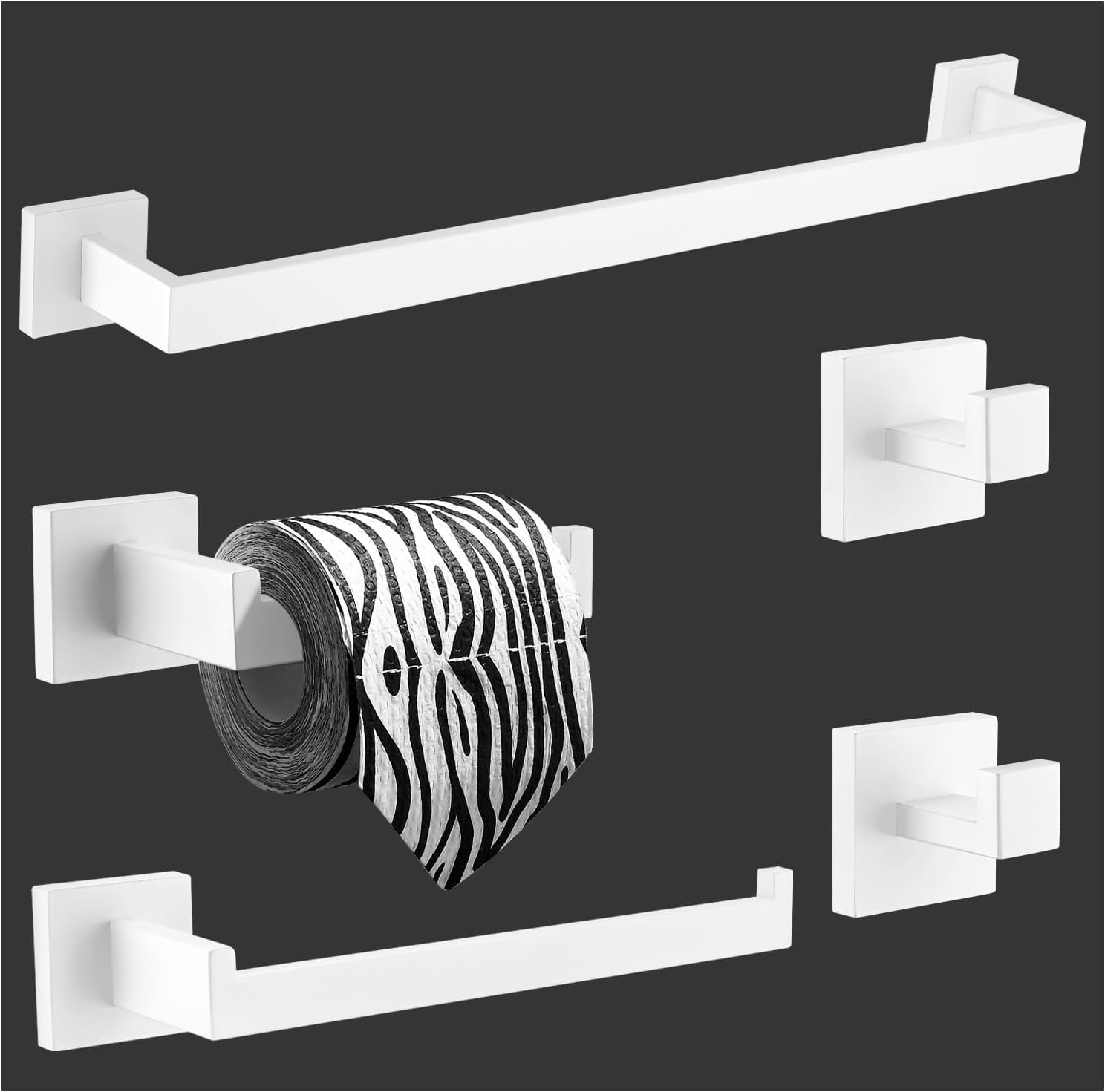 TURS Bathroom Hardware Set 5Piece White Towel Bar Set Stainless Steel Bathroom