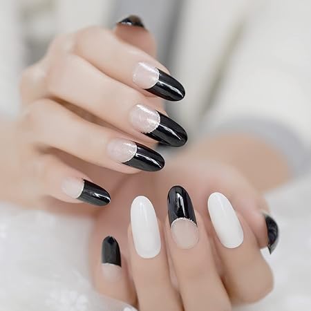 Amazon 偽のネイルブラッククリアフレンチフェイクオングルサプライヤー偽のネイルホワイトフェイクネイルチップグリッタースマイルライン付き ネイルチップ 通販