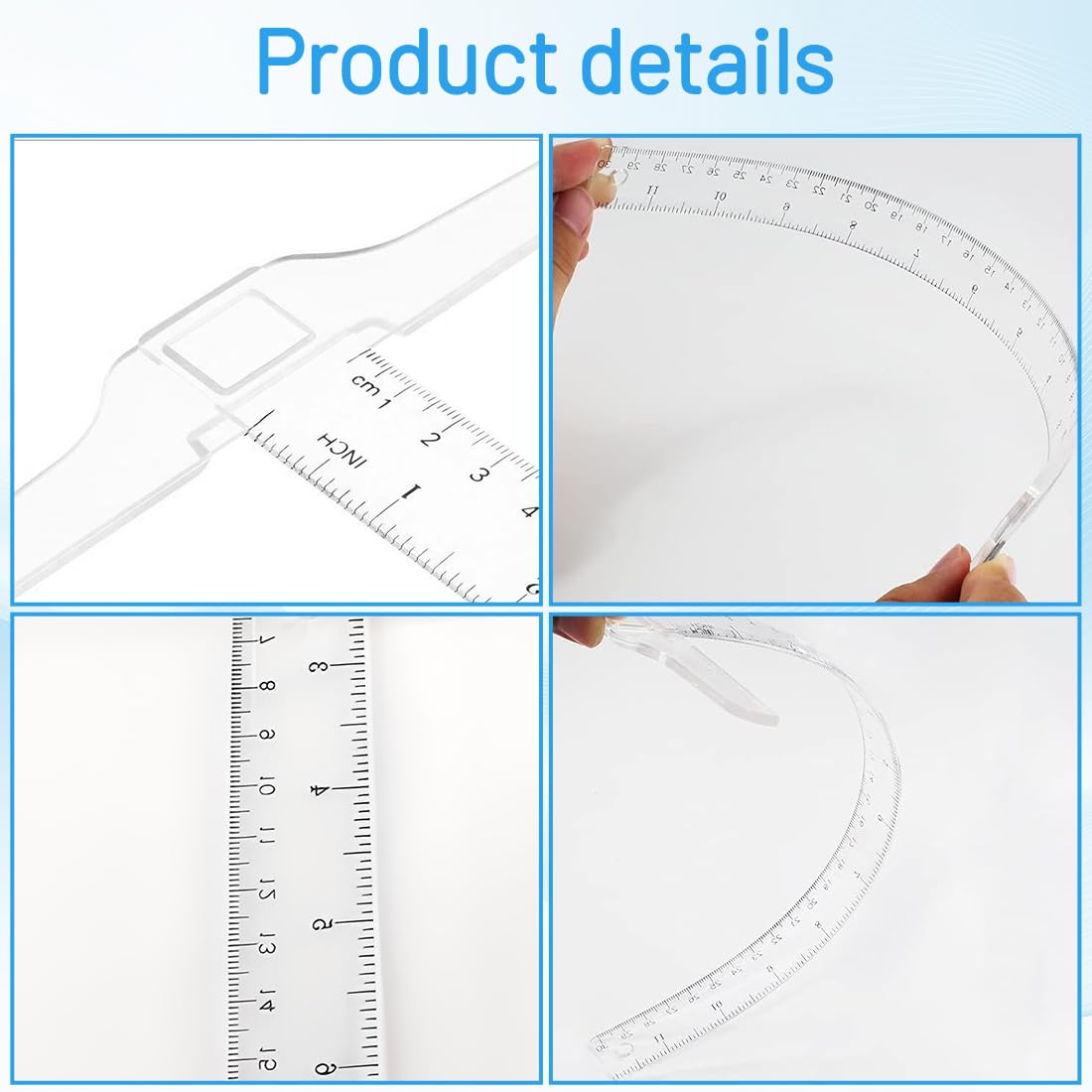 Reglas Cuadradas en T de Plástico Transparente Doble Cara para Dibujo y Diseño 30 cm