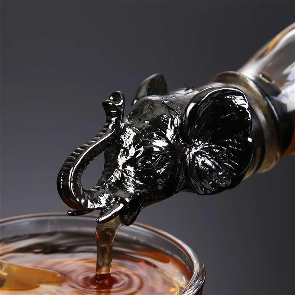Animal Design Pourer for Wine Bottles, Liquor & Whiskey Bottle Pourer, Seal Plug - 1 pc (Black, Elephant)