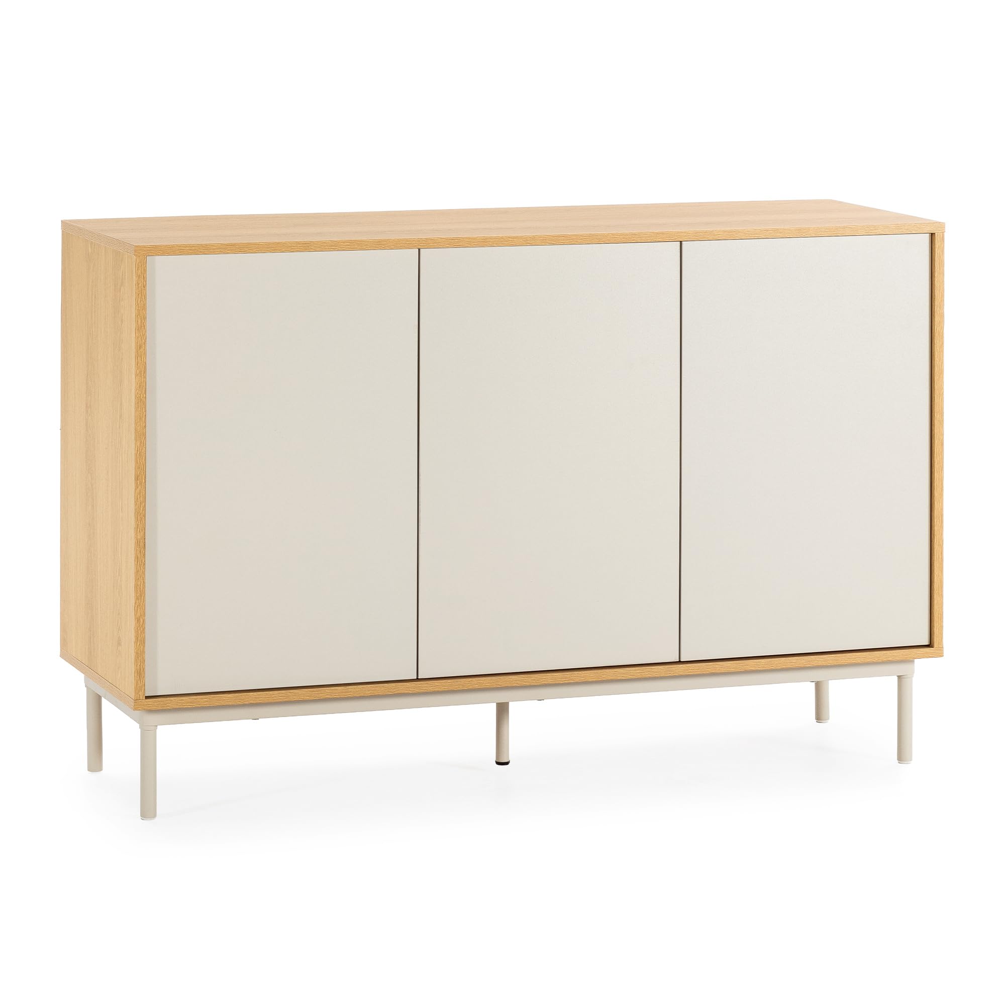 HOMN LIVING Aparador Cuzco 3 Puertas Color Roble/Gris, 120 cm (Ancho) 40 cm (Profundo) 80 cm (Altura)