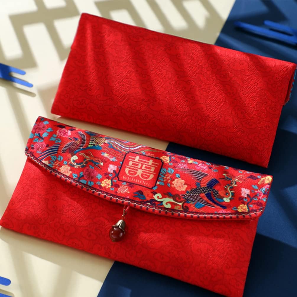 Abaodam 4Pcs Silk Red Envelopes Chinese Wedding Red Envelopes Lucky Money Gift Cash Packets Hong Bao for Weddings