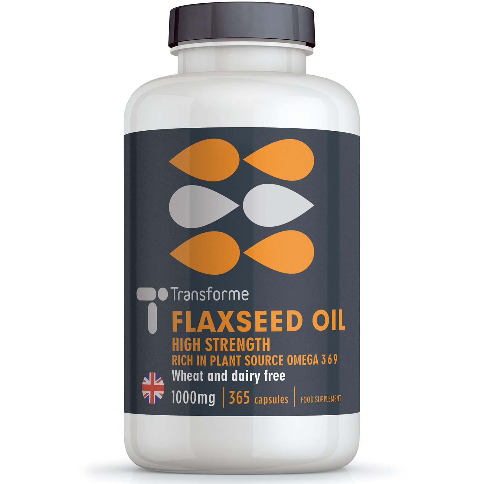 Transforme Flaxseed Oil Capsules 1000mg, Cold Pressed Omega 3 6 9, 365 Softgels, High in Alpha Linolenic, Linoleic & Oleic Acid, 2000mg Serving, Lactose & Gluten Free, 6 Month Supply