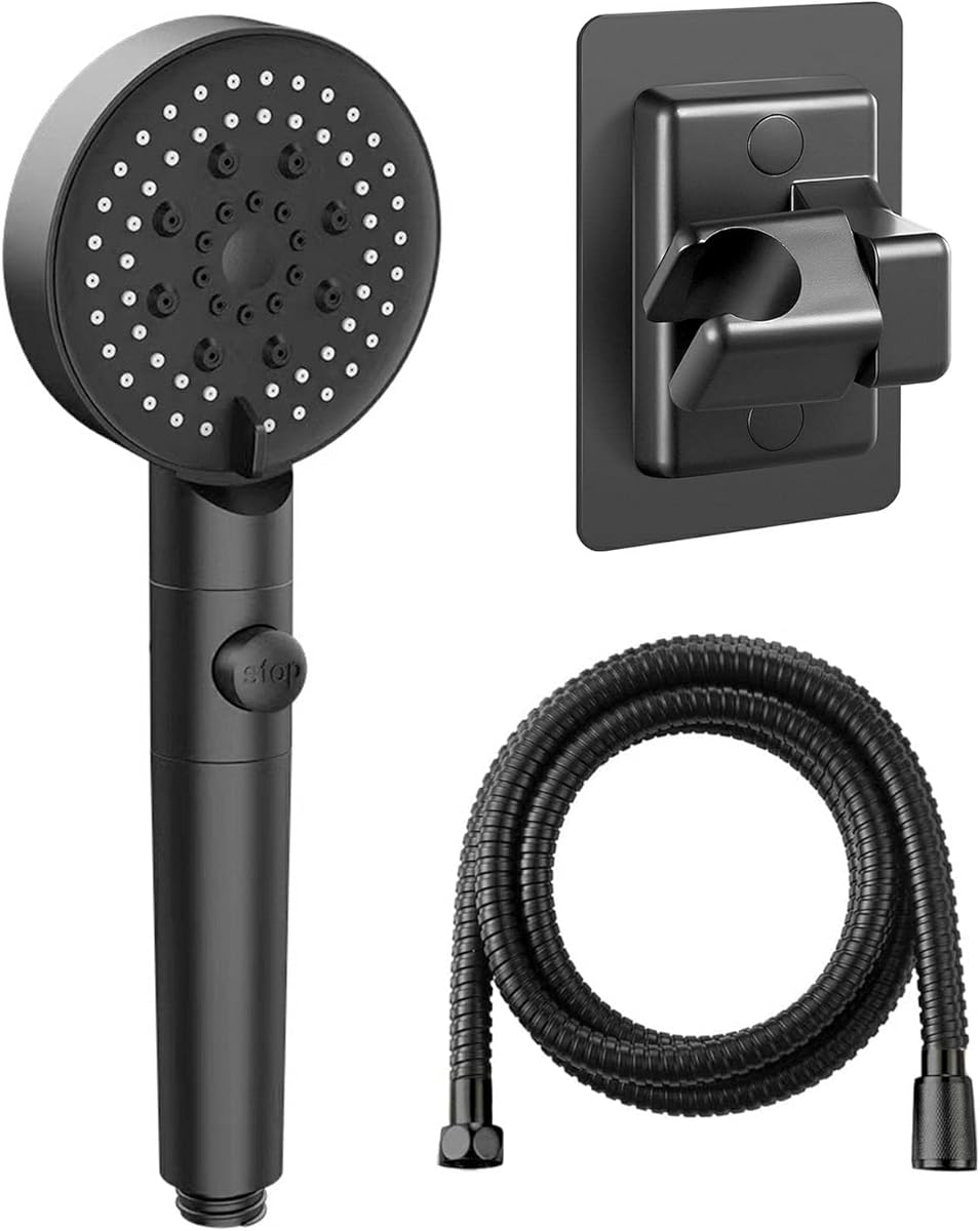 Diyxisk 5 Modi Duschkopf Set Schwarz Shower Head mit Schlauch und Halterung Wassersparend DruckerhöHend mit Filte Stoppfunktion