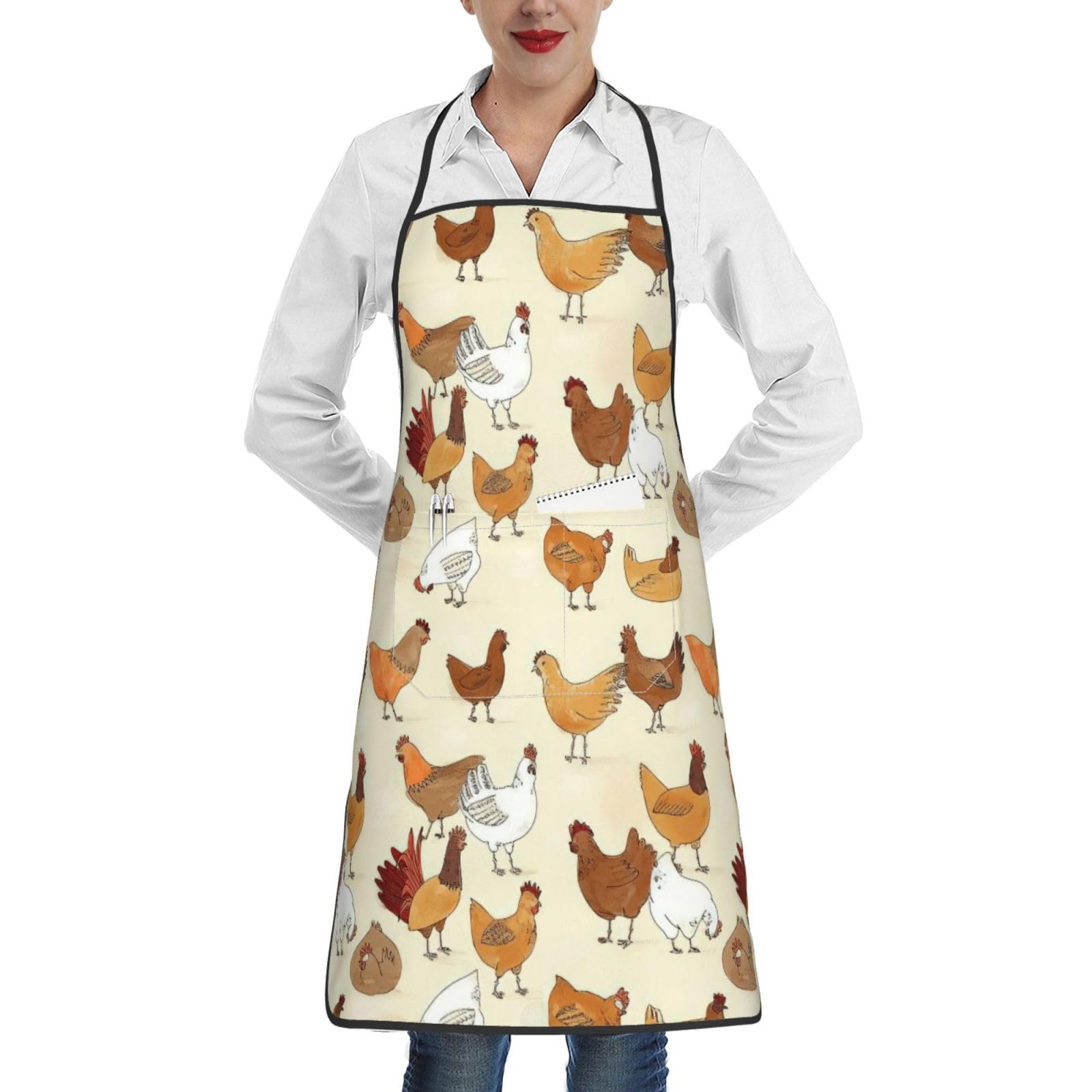 Asfgda Men's White And Wo's Cooking A Brood Of Chickens Printed Aprons,Kitchen Gardening Salon Apron,Bbq Cooking Chef Apron