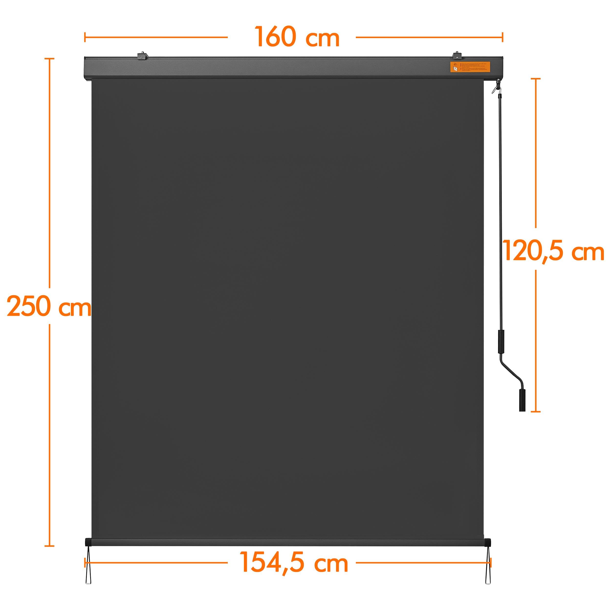 Yaheetech Senkrechtmarkise Außen 160 x 250 cm, Sichtschutz Dunkelgrau | Außenrollo Balkonrollo mit Kurbelbedienung, Sonnenschutz Vertikales Sonnensegel Rollo für Balkon und Terrasse