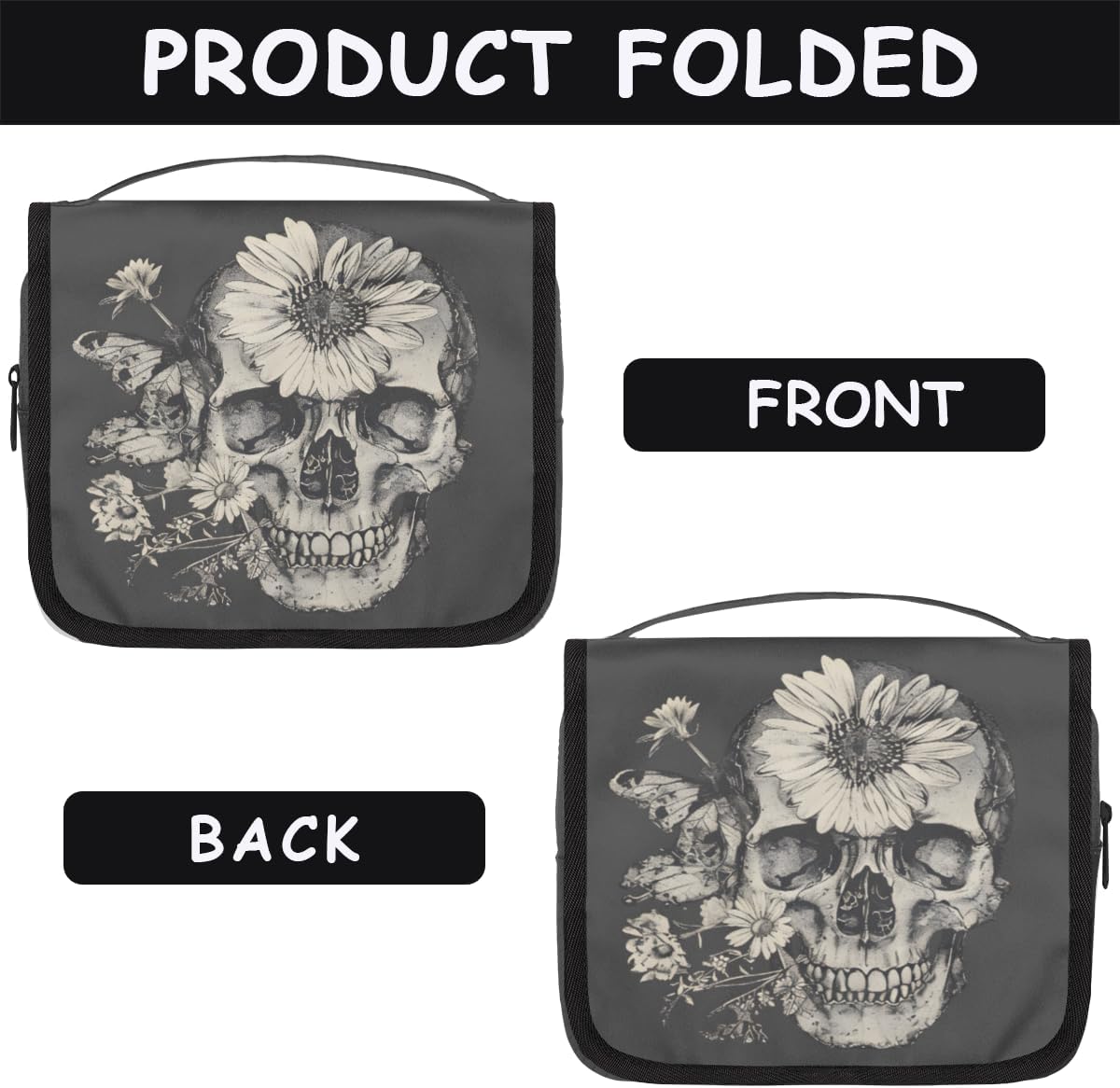 Travel Hanging Toiletry Bag for Women kids, Vintage Skull Flower Cosmetic Bag Waterproof Makeup Organizer for weekend overnight Bathroom