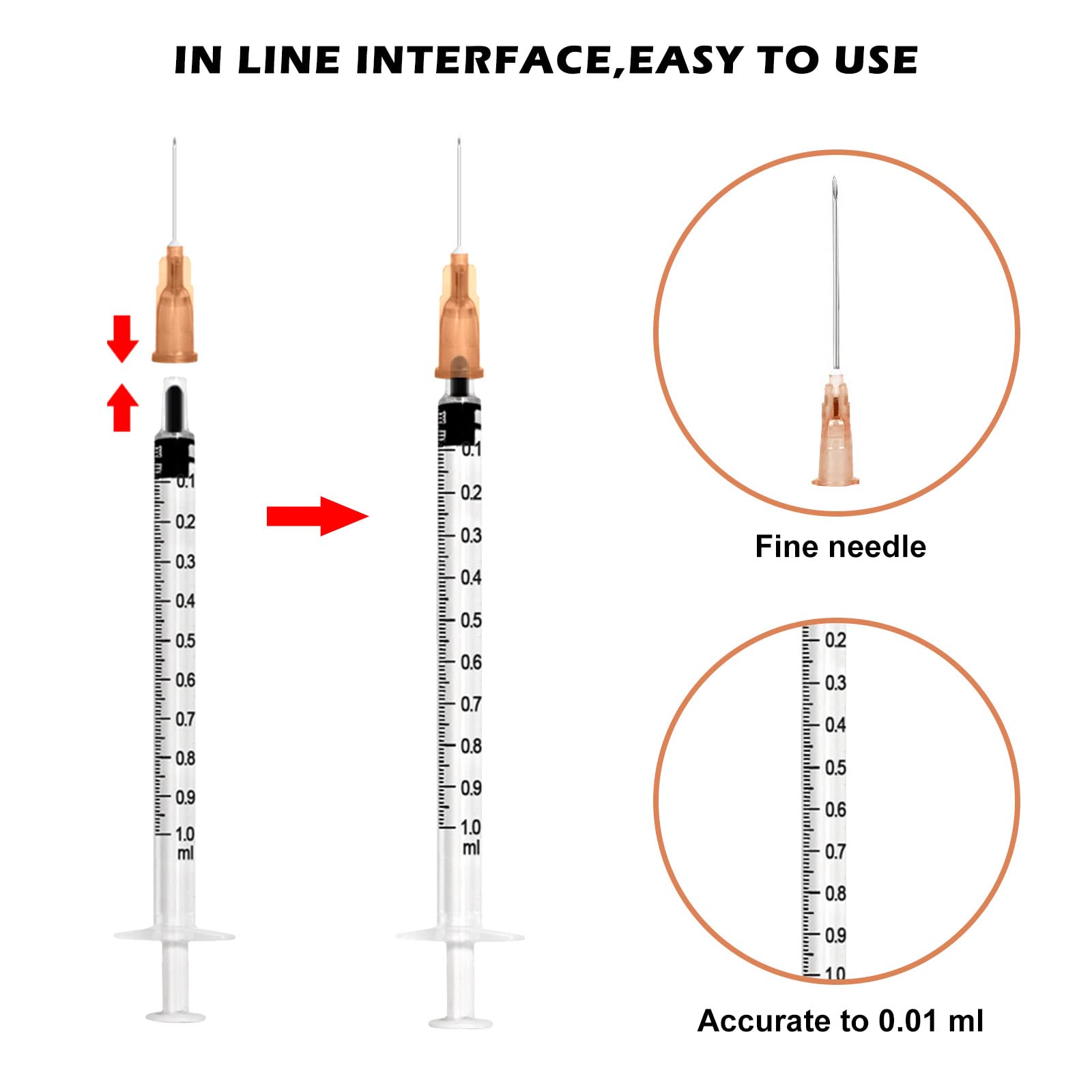 100 pezzi siringa da 1 ml, set di siringhe Vegena da 1 ml in tubo di plastica, siringhe monouso, siringa dosatrice piccola, siringa per liquidi, confezione sigillata indipendente, siringhe monouso