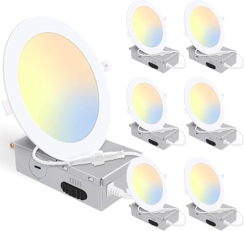 Luminaria empotrable LED delgada de 6 pulgadas con caja de conexiones, luz blanca cálida 3000 K, la luz descendente de 12 W equivale a 110 W, luces