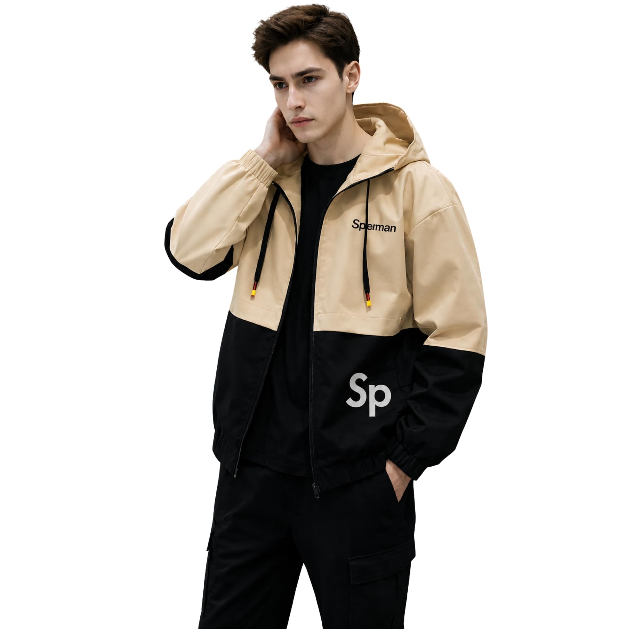 Men's Full Sleeve Regular Fit Zipper Jacket for Winter-Cream-black-picture-47