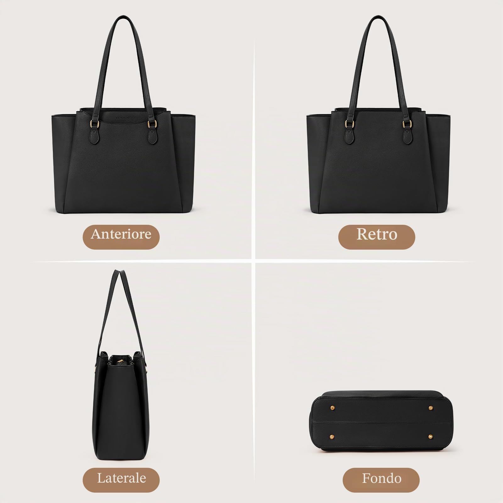 RAINSMORE Borsa Università Donna Grande Lavoro Donna 15.6 Pollici Borsa Porta Pc Impermeabile Pelle PU Elegante Tote Bag Tracolla per Ufficio Business