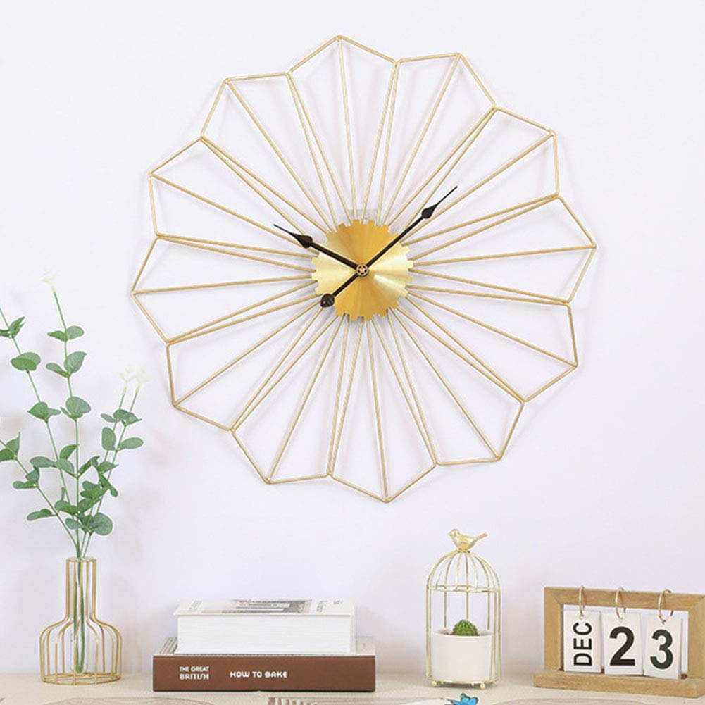 Reloj de Pared, Reloj de Pared Metal con Forma Flor Dorado 60x60x5cm