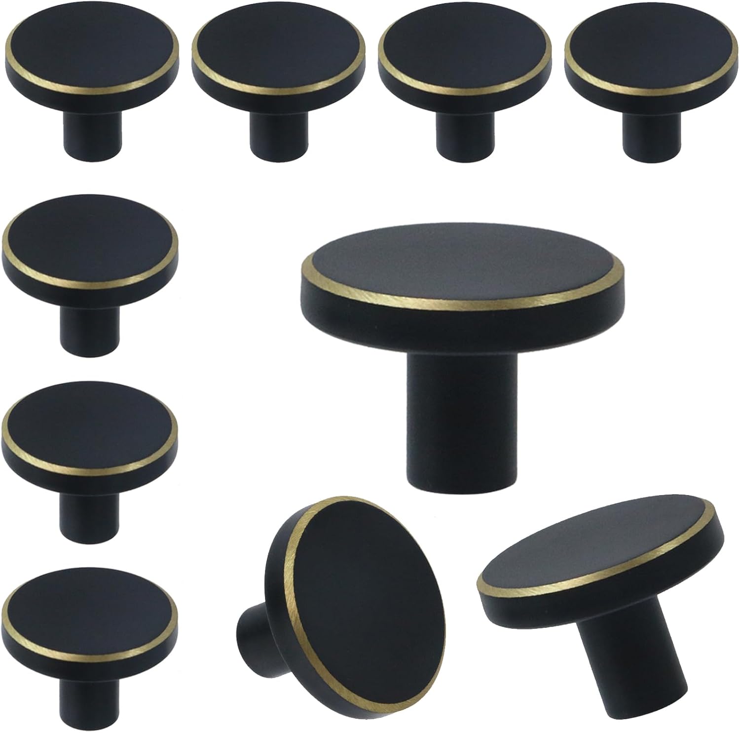Mcredy Flat Black Cabinet Door Knobs,28 mm Diamater Brass Knobs Drawer Pulls for Dresser Drawer Cupboard Closet Hardware, Pack of 30