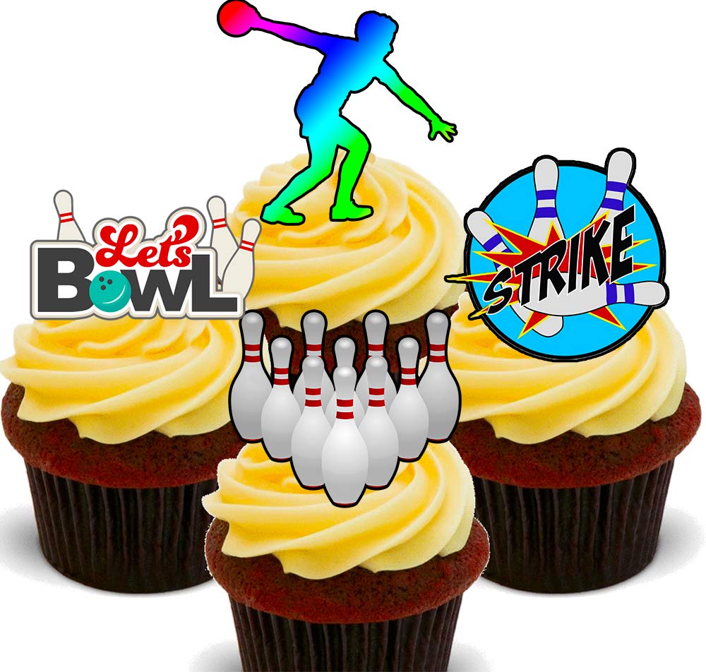 Made4you Let's Bowl - Edible Cupcake Toppers - Stand-Up Wafer Cake Decorations (12)