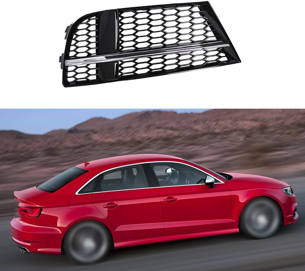 Fog Light Cover Grill, Front Bumper Fog Lamp Mesh Grill, Replaces 8V3807681AE, 8V3807682Q Compatible with Audi A3 S-Line 2016-2020, 1 pc (Right)