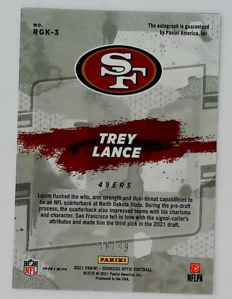 2021 Donruss Optic Rookie Gridiron Kings Autograph Trey Lance RC AUTO 70/99 San Francisco 49ers NFL Football Trading Card