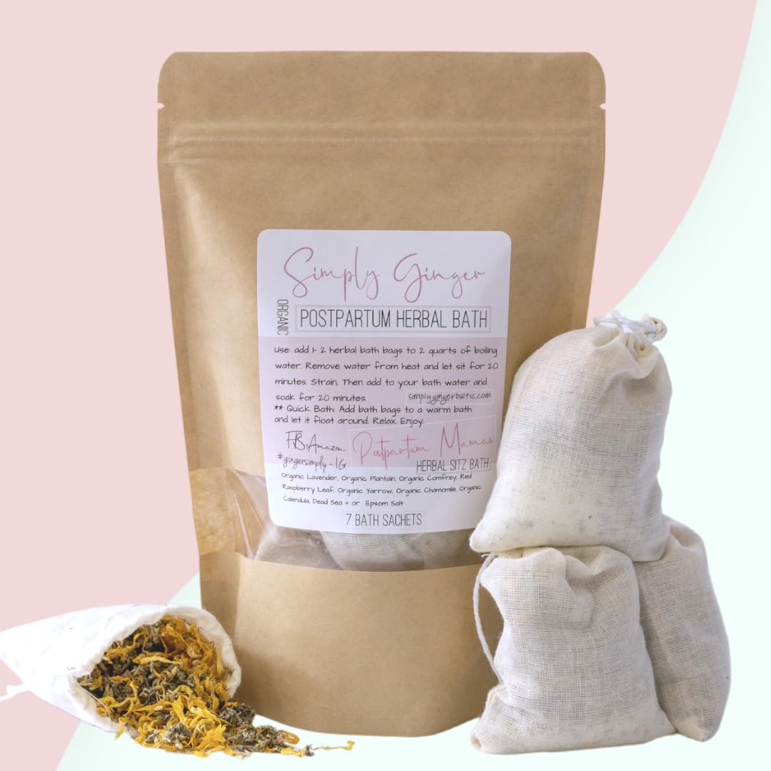 Simply Ginger PostPartum Bath Tea Bags, Organic Herbs ll 7 Tea Sachets ll Sitz Bath ll Post Partum ll Herbal Bath ll Gifts For New Moms ll Soothing Herbal Sitz Bath ll Baby Shower Gifts