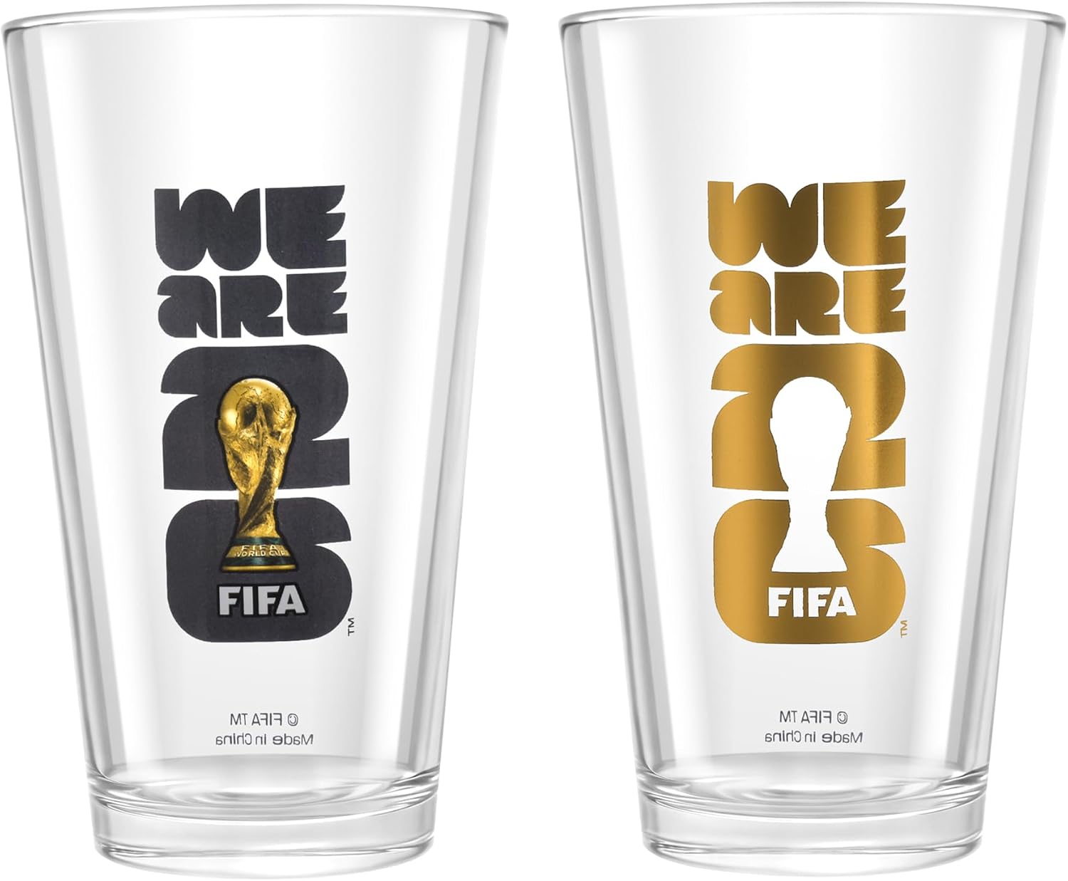 OFFICIALLY AUTHORIZED FIFA WORLD CUP 2026 EDITION COLLECTABLE PINT GLASS (Set of 2 BLK/GLD) - 16 Ounces Ea. Perfect Set for Viewing Party, Tailgating, Home Bars or BBQ Restaurant Quality in Your Home