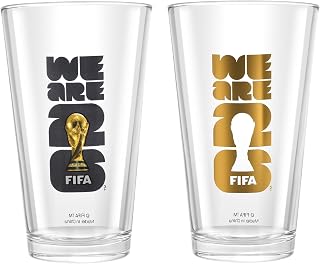 OFFICIALLY AUTHORIZED FIFA WORLD CUP 2026 EDITION COLLECTABLE PINT GLASS (Set of 2 BLK/GLD) - 16 Ounces Ea. Perfect Set for Viewing Party, Tailgating, Home Bars or BBQ Restaurant Quality in Your Home