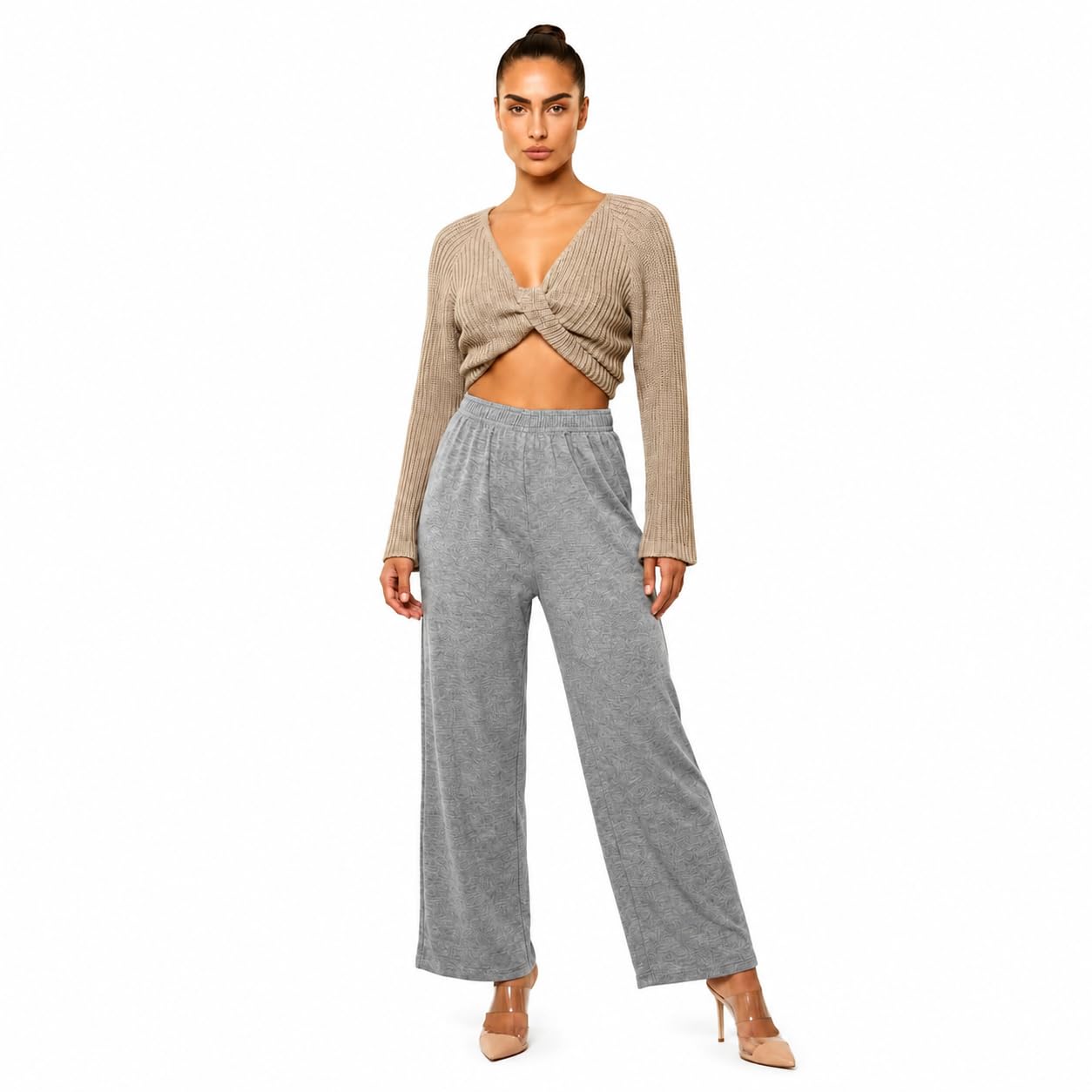 レディースウェア WS DOBBY SUCKER CROPPED PANTS Buy Vasavi Women's Ribbed Twist Front Crop Top & Wide Leg Lounge