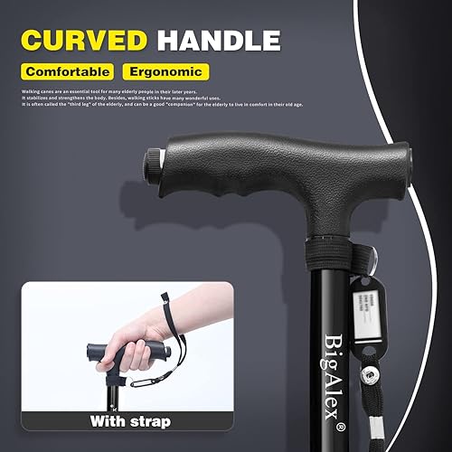 Miniatura 10 de BigAlex Bastón plegable con luz LED, base cuádruple giratoria, bastón ajustable con bolsa de transporte para hombremujer (base de aleación)