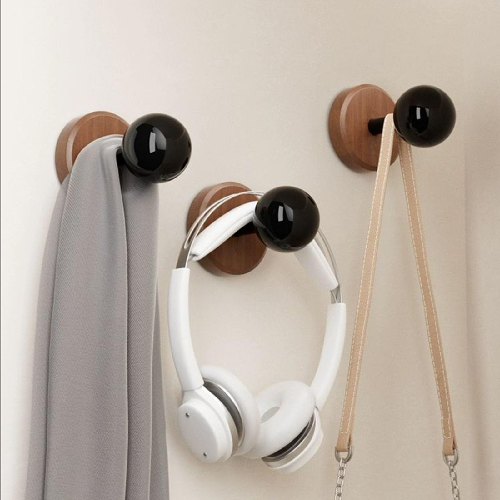 Gancho Adhesivo De Pared, Ganchos De Nogal, Ganchos De Madera para Abrigos De Cocina, Ganchos para Toallas, Ganchos Resistentes, Ganchos De Pared Adhesivos Brown,6Pack