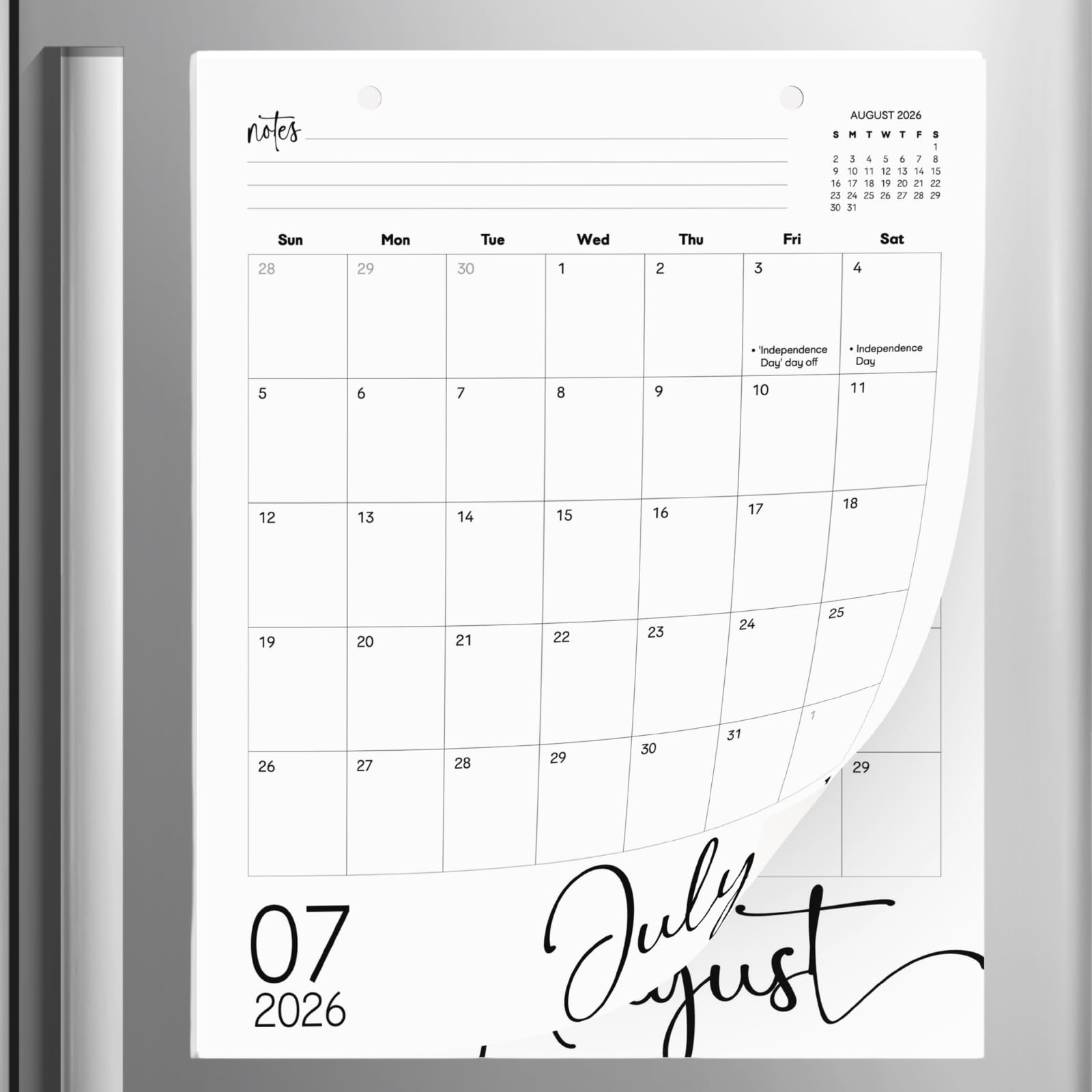 Magnetischer Kalender für Kühlschrank Januar 2026 bis Juni 2027, 34,8 x 27,9 cm, 18 Monate, magnetischer Kühlschrankkalender, große Schreibblöcke mit Feiertagen