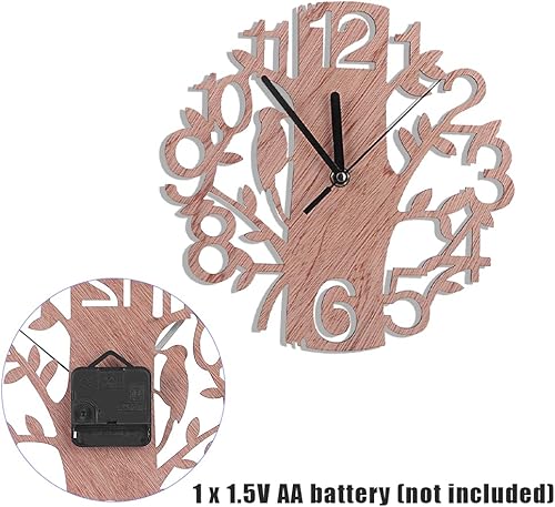 Miniatura 6 de Reloj de pared de árbol de madera redondo creativo, moderno, silencioso, sin tictac, funciona con pilas, diseño de números arábigos, colgante de
