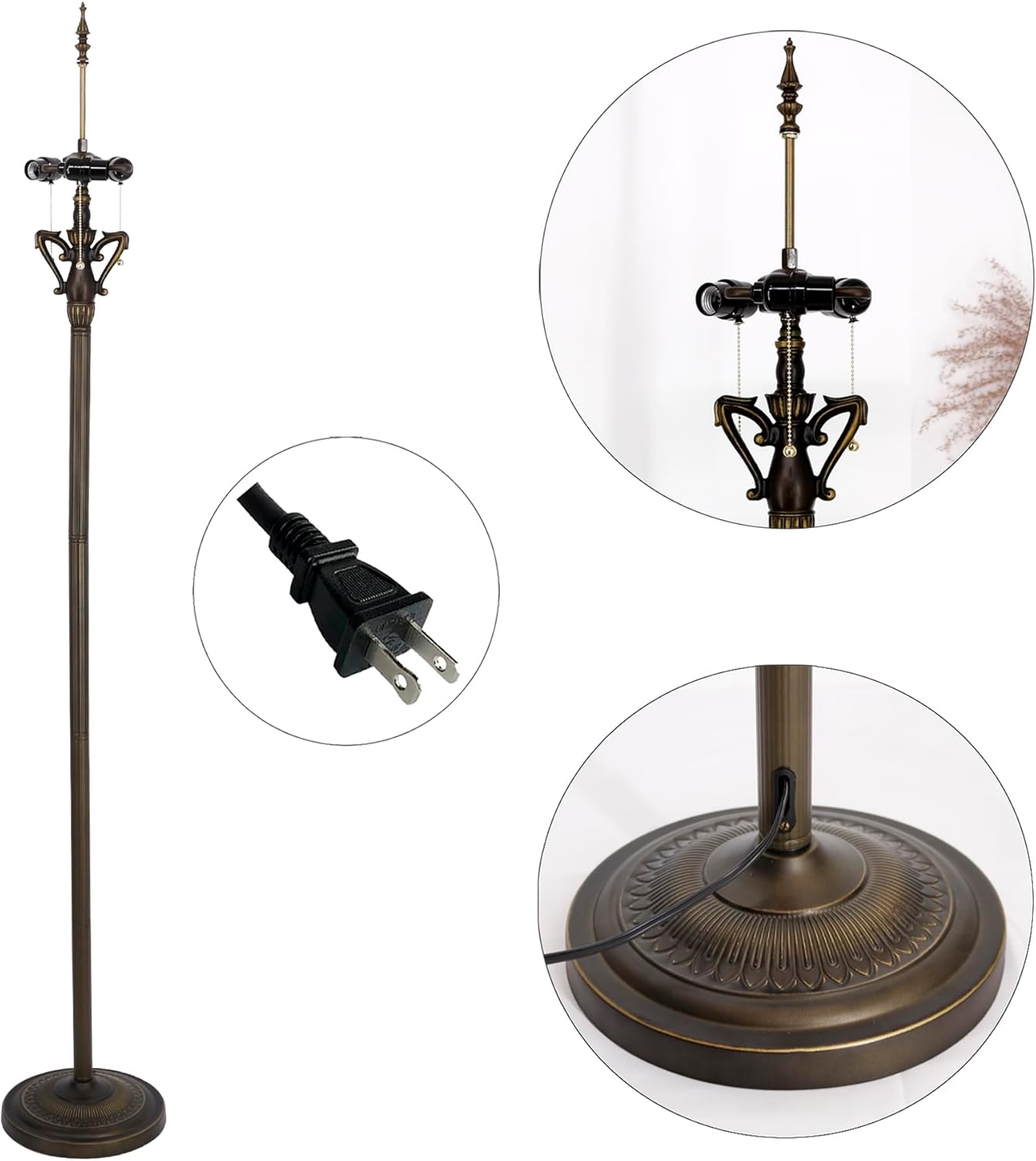 Tiffany Floor Lamp Base Only, for 16-24 Inch Stained Glass Lampshade Height 71 Inch Bronze Finished Resin Base Antique Standing Lighting Base Replacement Only Wide 11 Inch(B (W11H71 Inch))