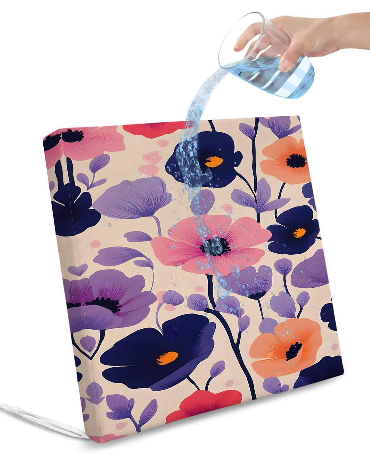 Spring Floral Outdoor Cushion Chair Cover Set of 2 - Waterproof Couch Seat Covers, Abstract Art Pink Purple Flowers Farmhouse Patio Furniture Protector Cushions Slipcovers for Sofa/RV, 20