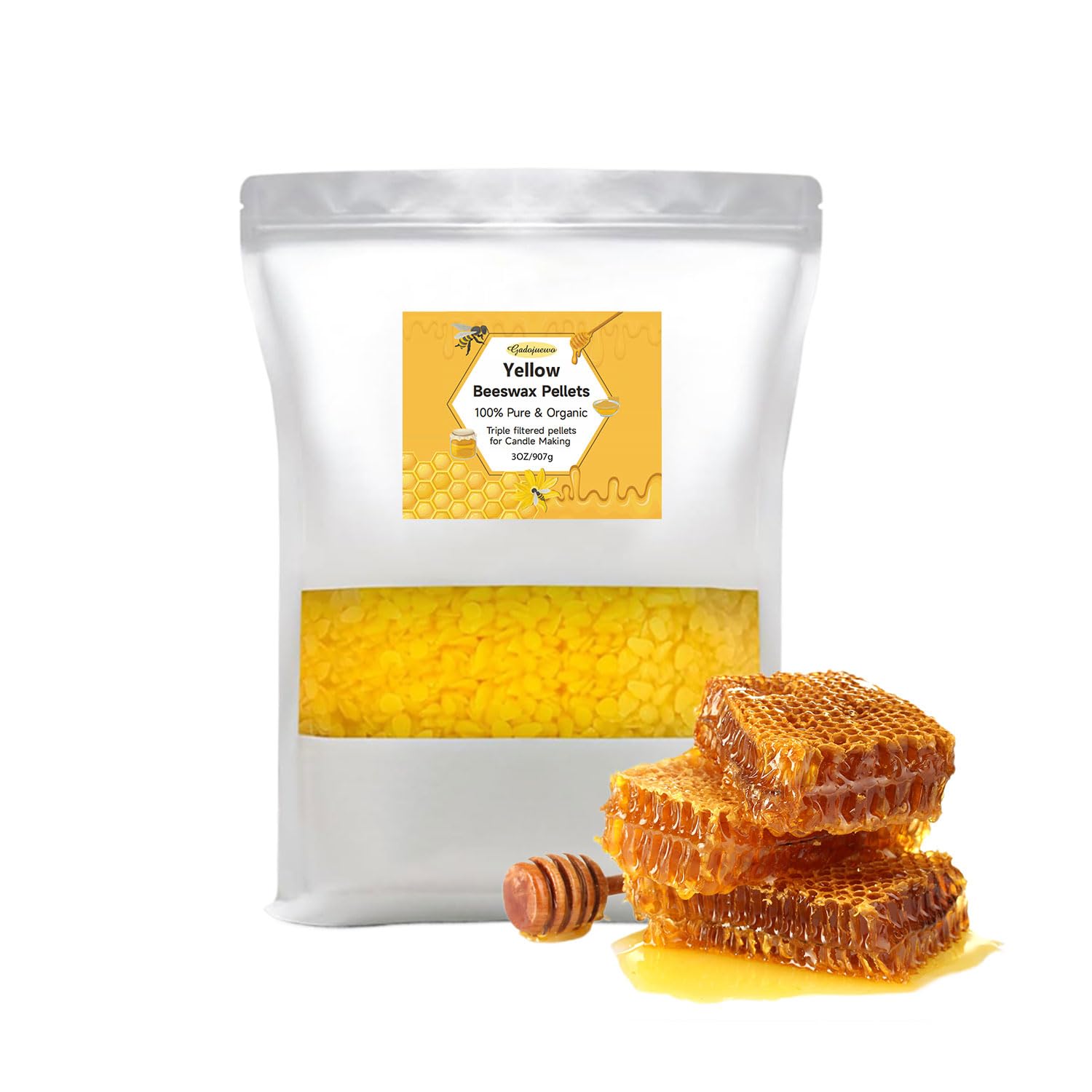GadojuewoYellow Beeswax Pellets 2LB,907g Beeswax Pastilles Pure Bulk Bees Wax Pellets for DIY Projects, Lip Balm Lotions,Making Organic Candles,Soap Lotion.