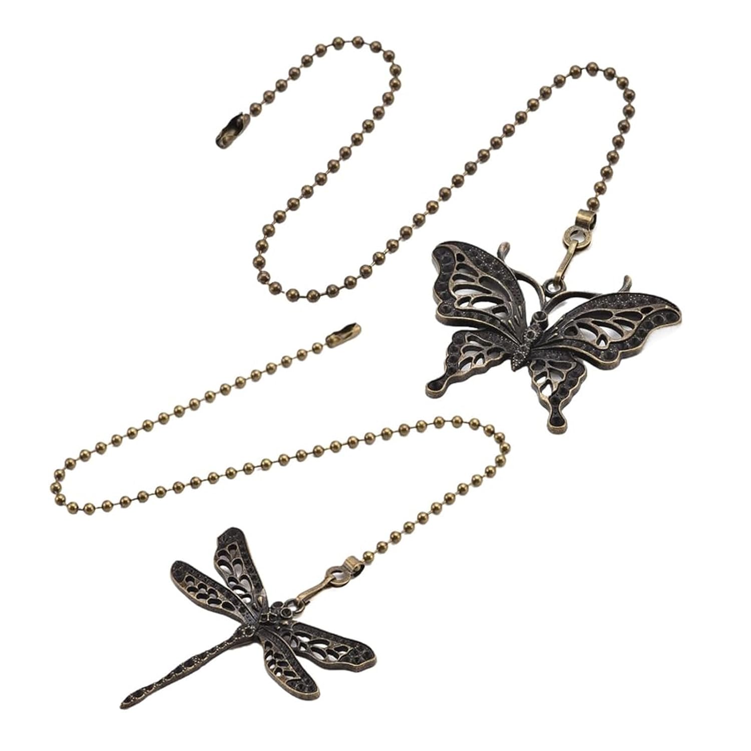 Elegant Ceiling Fan Pull Chain Extensions 2 Pack with Dragonflies and Butterfly for Retro Styles Home Decoration