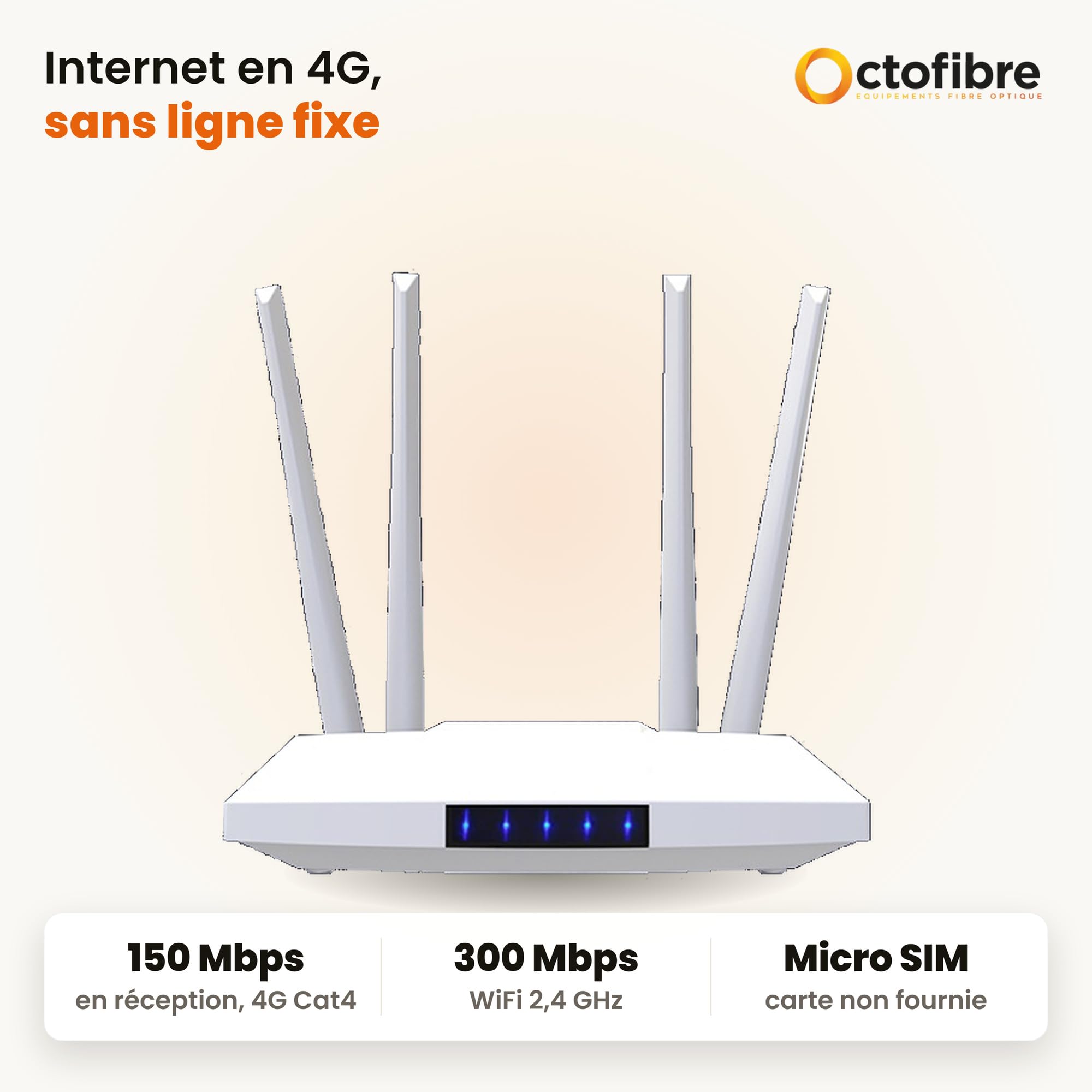 Routeur 4G LTE WiFi - Modem 4G CPE - 4 Antennes Intégrées - 2 Ports RJ45 - WiFi 300 Mbps