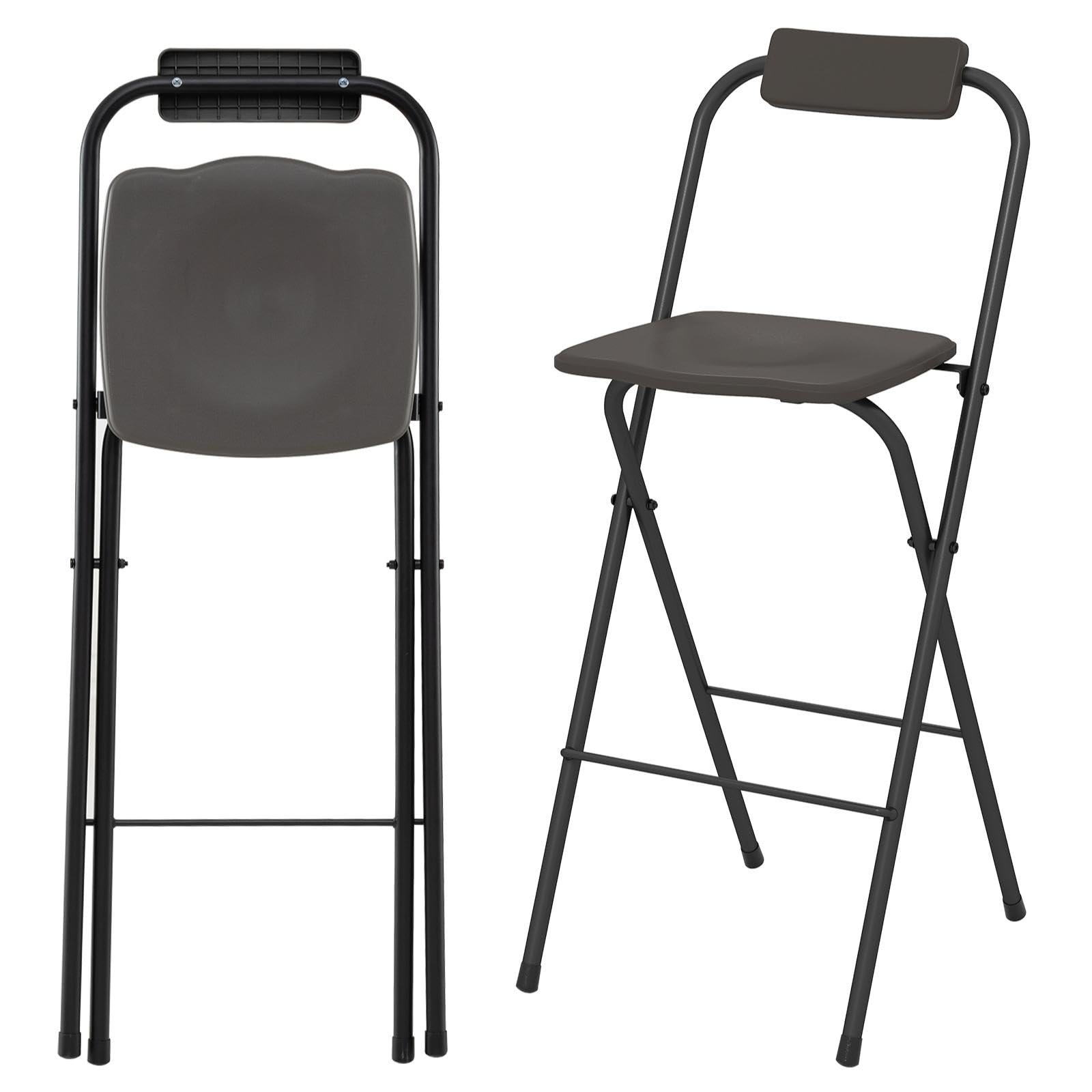 TANGZON Outdoor Bar Stools Set of 2, Folding Bar Chairs with Backrest, Contoured Seat & Footrest, Counter Garden Dining Chairs for Patio Poolside Backyard Balcony Lawn