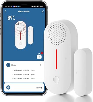 WiFi Door Window Sensor Alarm Smart Door Sensor, Magnetic Contact Sensor Wireless for Home Security Burglar Alert, 90db Alarm & App Notification, Door Open Sensor Compatible with Alexa 1-Pack