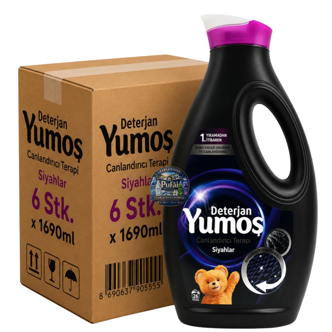 PUFAI Bundle –Yumoş Waschmittel Schwarz Flüssig – Waschmittel für dunkle & schwarze Wäsche, 1690ml, 6 Stück