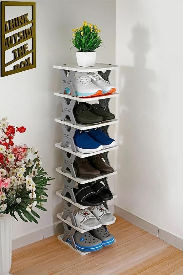 LORENA Plastic Foldable Shoe Rack, Shoes Rack for Home, Plastic Adjustable Shoe Rack, Foldable Shoe Stand, Shoe Storage Organizer (8 Layer)