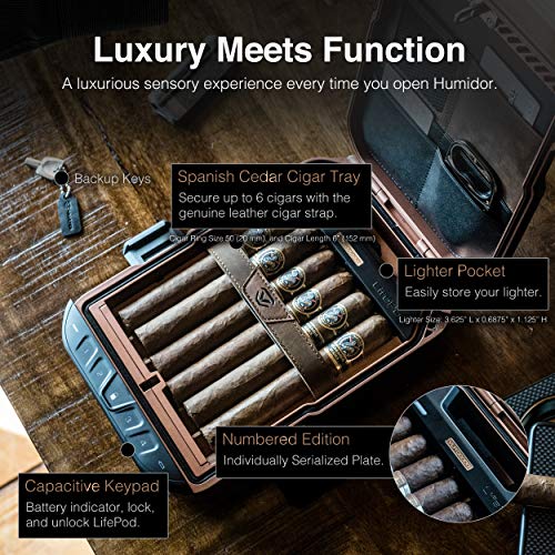Vaultek LifePod Humidor Cigar Lock Box Waterproof Travel Case Rugged Electronic Lock Box Portable Travel Cigar Case with Backlit Keypad (Humidor)