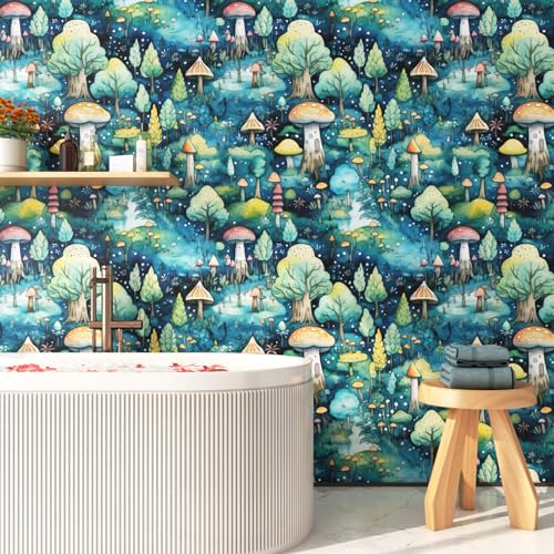 Papier peint champignons bleu sarcelle 44,5x299,7 cm FunStick - 8